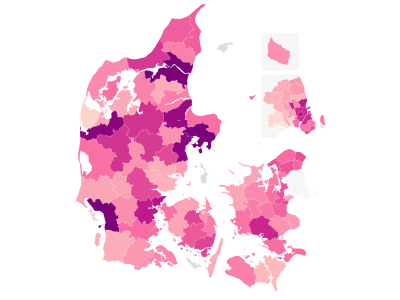 Kort over klamydiatilfælde i danske kommuner 2022
